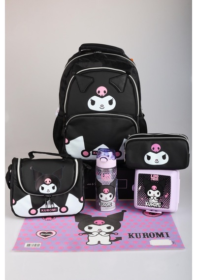 X Dekomus Lisanslı Kuromi Dark Delight Collection Okul,beslenme Ve Kalem Çantası,beslenme Kabı,matara Ve Beslenme Örtüsü Seti Altın