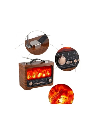 Retro Şömine Efektli Bluetooth Hoparlör Fm Am Sw Radyo, Usb Ve Tf Kart Destekli