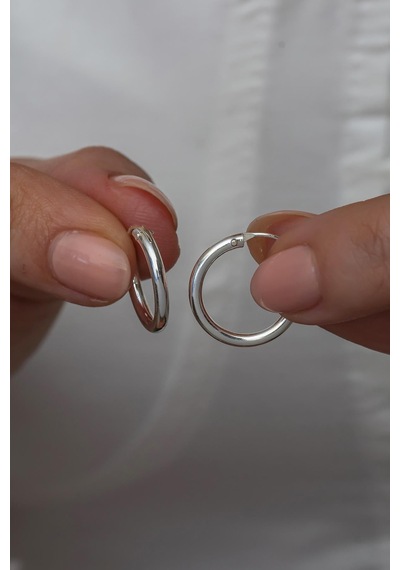 925 Ayar Gümüş Rodyumlu 14 Mm Halka Küpe Rodyum
