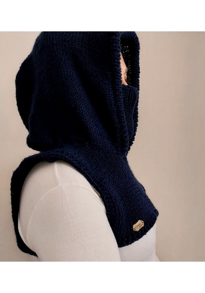 Kemzey Handmade El Yapımı Balaklava, Örgü Şapkalı Boyunluk , Yünlü Şapka Siyah