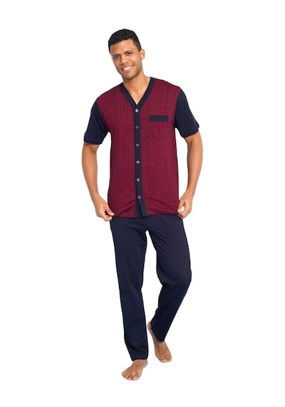 Kly Jakarlı Kısa Kol Önden Düğmeli Gömlek Erkek Pijama Takım 001