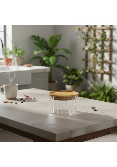 Linie Slim Bambu Kapaklı Borosilikat Cam Saklama Kabı - Çizgili Vakumlu Baharatlık, Çay Ve Kahve Kavanozu - 200ml Ve 300ml Seçenekleri 200ml Çok Renkli
