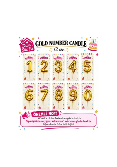 1 Yaş Doğum Günü Rakam Sayılı Pasta Mumu Gold Renk Rakam Mum