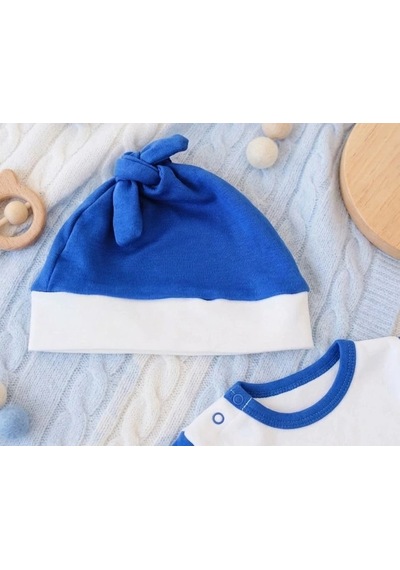 Biçomi Lucky Baby Kaşındırmayan Yumuşak Dokulu Çizgili Bebek Tulumu & Şapka Seti 0-6 Ay Lacivert