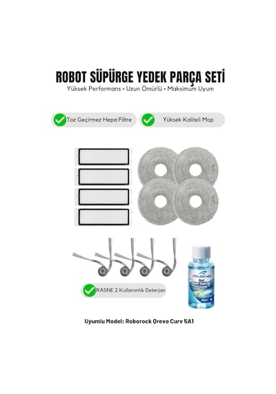 Roborock Qrevo Curv 5a1 İle Uyumlu 4 Yan Fırça 4 Filtre 4 Mop 1 Deterjan 2.0