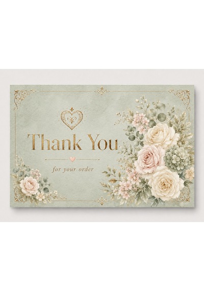 Floral Gold Teşekkür Kartı Premium Paket Içi Thank You Card 100 Adet