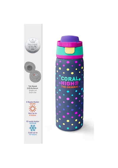 Coral High Lacivert Puantiyeli Desenli Pipetli Ve Direkt İçim Çelik Termos 800 Ml 38534 Lacivert