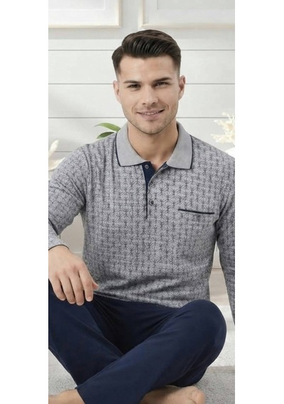 Erse Uzun Kol Pamuklu İnterlok Erkek Pijama Takımı - 9036748531873 Gri