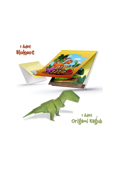 Dinosaur Sticker Box 800 Parça Eğitici Dinozor Temalı Çıkartma, Not Defteri Ve Origami Seti