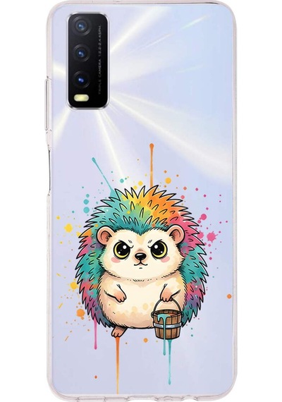 Vivo Y20s İle Uyumlu Splash Kirpi Tasarımlı Şeffaf Silikon Kılıf Şeffaf