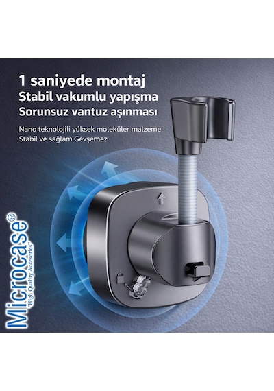 Microcase Vakumla Yapışan Duş Başlığı Tutucu Duş Askısı 2 Adet Al5445 Siyah