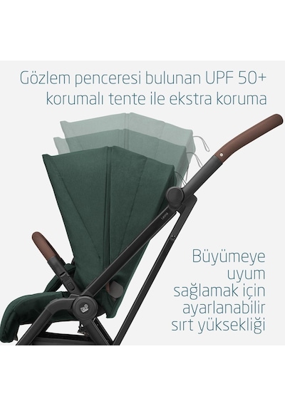 Maxi-Cosi Leona2 Çift Yönlü Uzatılabilir Sırt Desteği Tam Yatabilir Seyahat Sistem Olabilen Bebek Arabası Twillic Green
