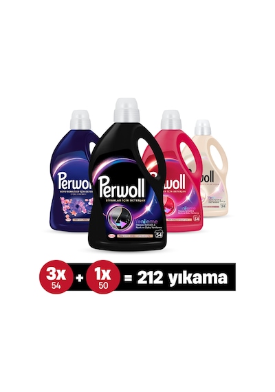 Perwoll Hassas Sıvı Çamaşır Deterjanı Siyah 2970 ML + Renkli 2970 ML + Beyaz 2970 ML + Çiçek Cazibesi 2700 ML