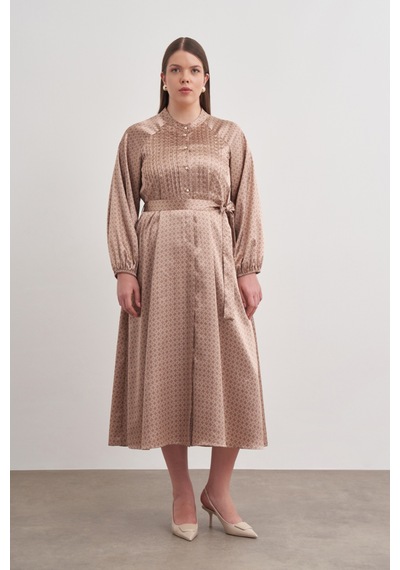 Aker Koza Desen Detaylı Elbise Camel Camel