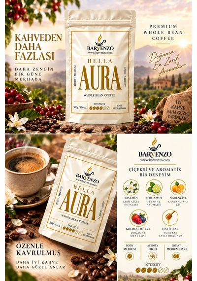 Barvenzo Bella Aura 500 G Çiçeksi Zarafet Nitelikli Kahve French Press