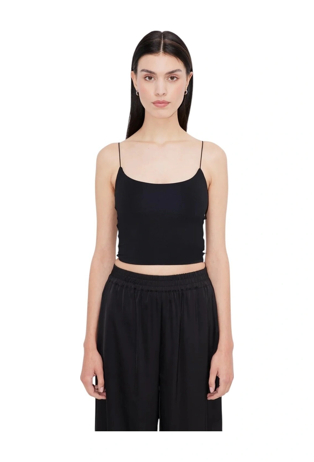 Mamayaga Kadın Askılı Spor Şık U Yaka Crop Top Curve Büstiyer Bluz Siyah