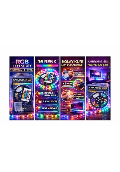 5 Metrergb Led Şerit Kumandalı 16 Renk Beyaz Işık -
