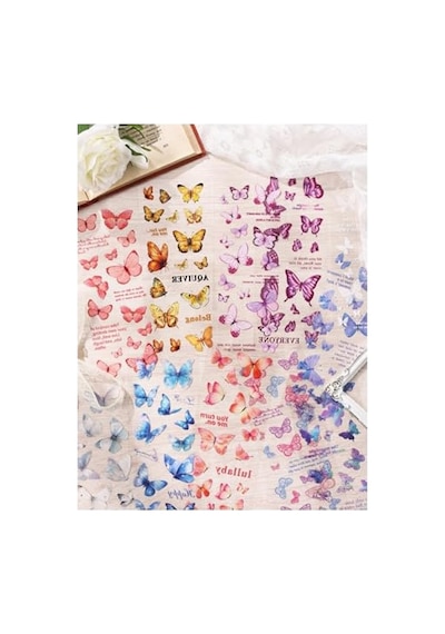 6 Sayfa 127 Adet Mor Kelebek Sticker Seti, Ajanda Ve Planlayıcı Abanoz
