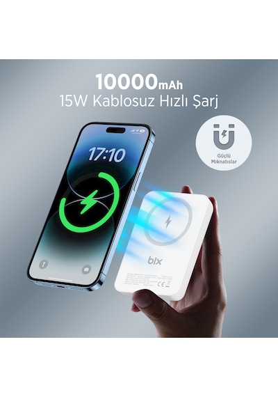 Bix PB112 10000 mAh 15 W Kablosuz Şarj Destekli Powerbank Beyaz