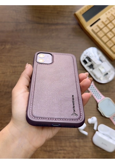 Apple iPhone 11 Uyumlu Premium Deri Dokulu Darbelere Karşı Dayanıklı Nazal Silikon Kılıf Mor