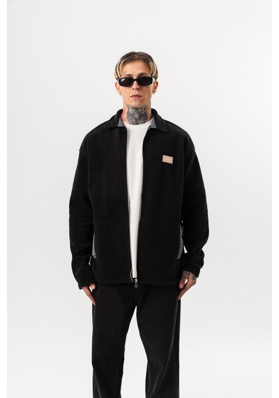 Respire Erkek Zip Oversize Polar Ceket Siyah