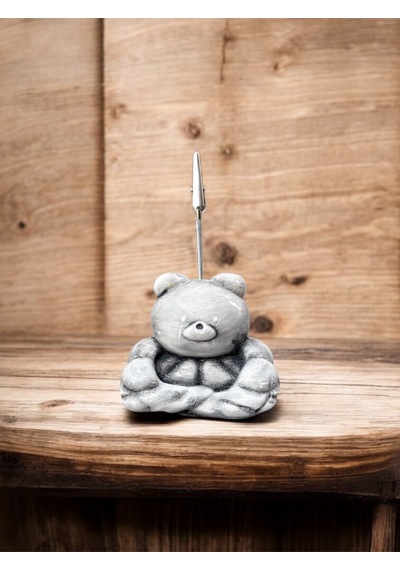 Kawaii Sevimli Kaslı Ayı Eskitme Fotoğraf Ve Not Tutucu - Ofis Masa Not Tutacağı Gri Eskitme
