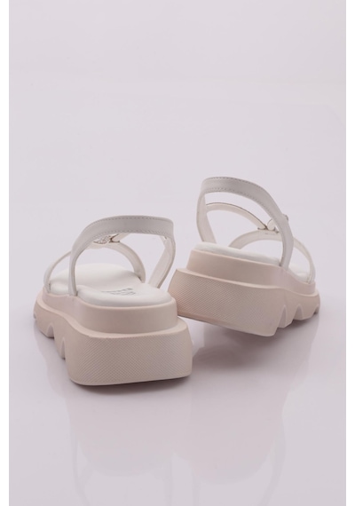 Dgn 3511 Kadin Kalin Taban Taş İpli Sandalet 3511-2027-R0198 Beyaz