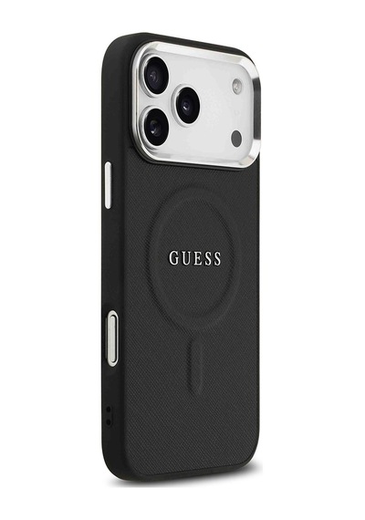 Apple Uyumlu iPhone 17 Pro Max  Kılıf Guess Lisanslı M-safe Özellikli Klasik Yazı Logolu Pu Kapak Siyah Siyah
