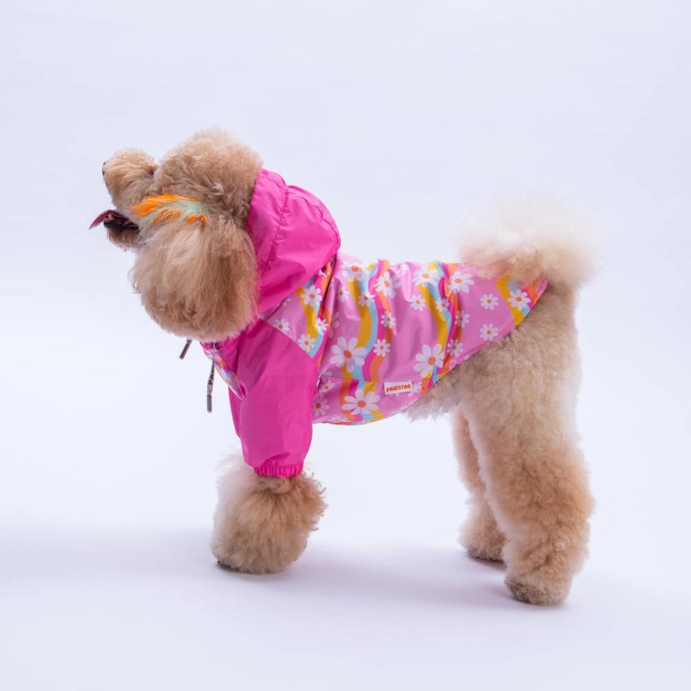 Florence Daisy Pembe Papatya Desenli Daisy Köpek Mont Köpek Yağmurluk Köpek Kıyafeti Köpek Elbisesi