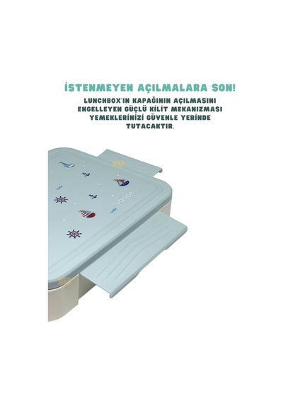 Bento 1330ml Lunchbox Tek Katlı 5 Bölmeli Pp Plastik Çocuk Sefer Tası Yemek Kutusu Mavi Çok Renkli