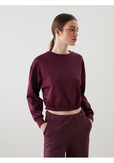 Lcw Eco Bordo Bisiklet Yaka Crop Kadın Sweatshirt