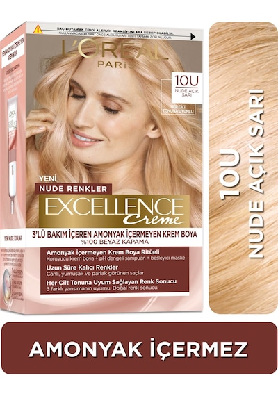 L'Oréal Paris L'Oréal Paris Excellence Creme Nude Renkler Saç Boyası – 10U Nude Açık Sarı 10U Nude Açık Sarı