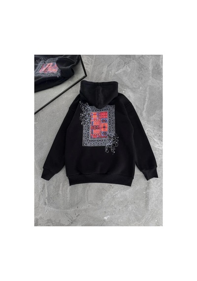 Butik İstanbul Uzun Kol Kapşonlu Ön Ve Arka Baskılı Sweatshirt - Siyah
