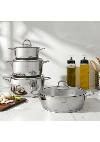 Hisarr Teos 8 Parça Çelik Tencere Seti - Inox Renkli