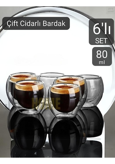 6 Lı Set Espresso Bardağı 80 Ml Kahve Bardağı Çift Cidarlı Bardak Viski Bardağı Şeffaf