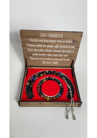 Özel Ahşap Kutulu Çakra Taşı Tesbih Bileklik Set Doğal Taş