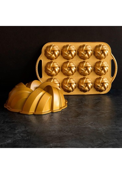 Nordic Ware 95377 Bundtlette Pan 75. Yıl Dönümü Örgülü Bundt Bites, Altın, 3,5 Çok renkli