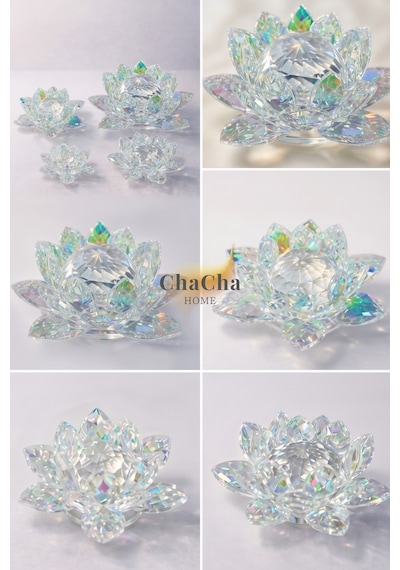 Chacha Home Kristal Nilüfer Çiçeği Obje & Mumluk - Lüks Cam Lotus Sehpa Ve Konsol Dekoru 15 Cm / 10 Cm / 8 Cm / 6 Cm Mini