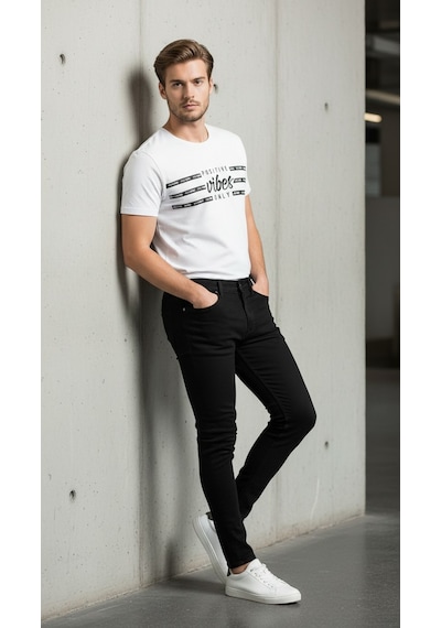 Maximodena Erkek Slogan Baskılı Modern Günlük T-shirt Beyaz