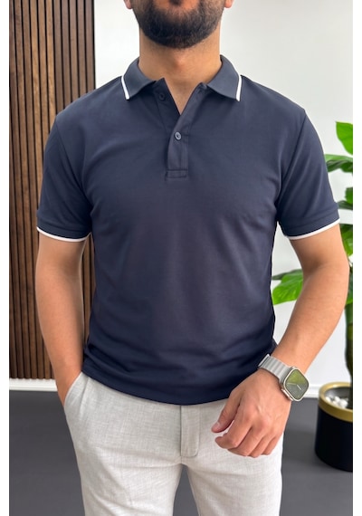 Erkek Soft Kumaş Polo Yaka Tişört Lacivert Edw506