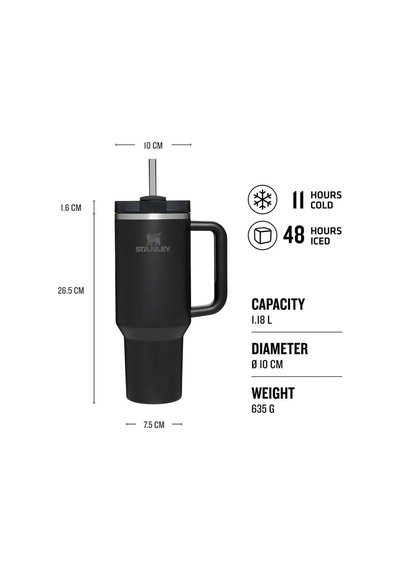 Stanley Quencher 1.18 Litre Pipetli Termos Siyah Renk Siyah