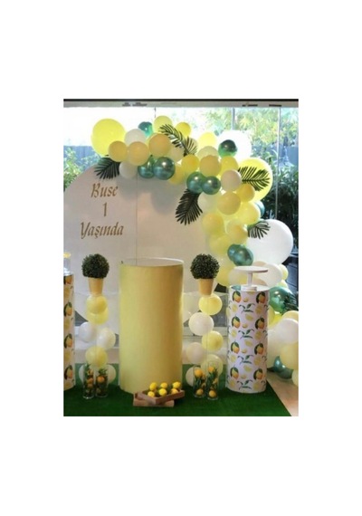 Krom Yeşil Makaron Sarı Ve Beyaz Balon Zinciri 100 Adet Beyaz