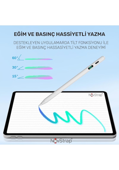 Novstrap Apple Uyumlu iPad 7/8/9 Nesil 10.2 İnç İle Dokunmatik Tablet Kalemi Pen Dz915 Şarj Ekranlı Avuç İçi Reddi Stylus