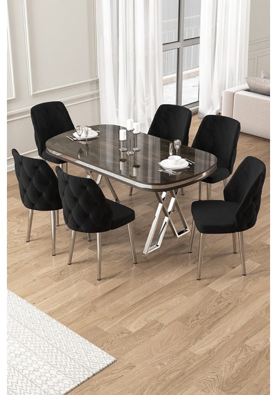 Canisa Afe Serisi 90x168 Lak Panel Antrasit Ironi Krom Ayak Masa Takımı 6 Siyah Sandalye Siyah Mermer Desen Masa Sandalyeler Siyah Canisa Afe Serisi 90x168 Lak Panel Antrasit Ironi Krom Ayak Masa Takımı 6 Siyah Sandalye Siyah Mermer Desen Masa Sandalyeler Siyah