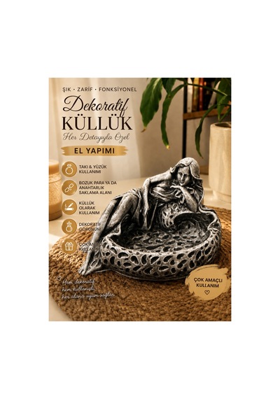 Dekoratif Kız Modelli Küllük/takı Tepsisi Gri