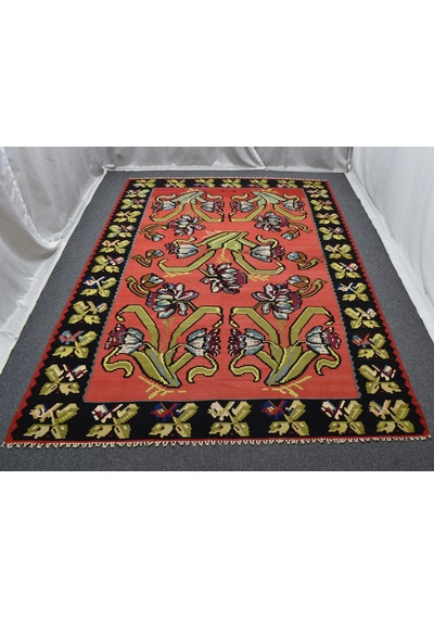 Zehra Abla Halı El Dokuma 6m2 Güllü Çiçekli Kirmen Karabağ Yün Kilim 5621