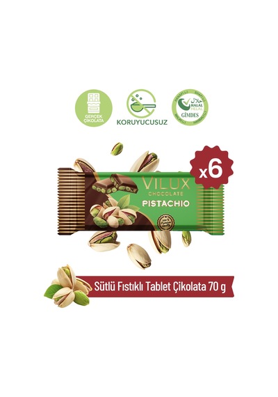 Sütlü Fıstıklı Tablet Çikolata 70 G x 6 Adet