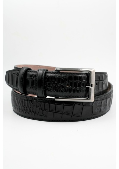 Parscraft Hakiki Deri Erkek Kemer 3,5 Cm Croco Timsah Desen Klasik Deri Kemer Siyah