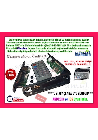 Ford Focus 1 Bluetoothlu Araç Oto Teyp Aux Usb/Sd/Tf 12 Volt N11.497