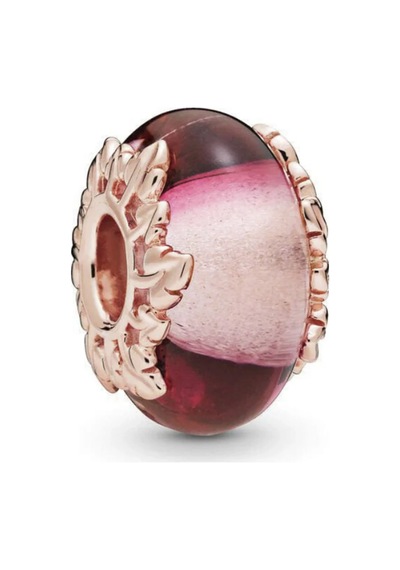 Nur Silver Pembe Murano Camı ve Yaprak Gümüş Charm - NUR-CM00405
